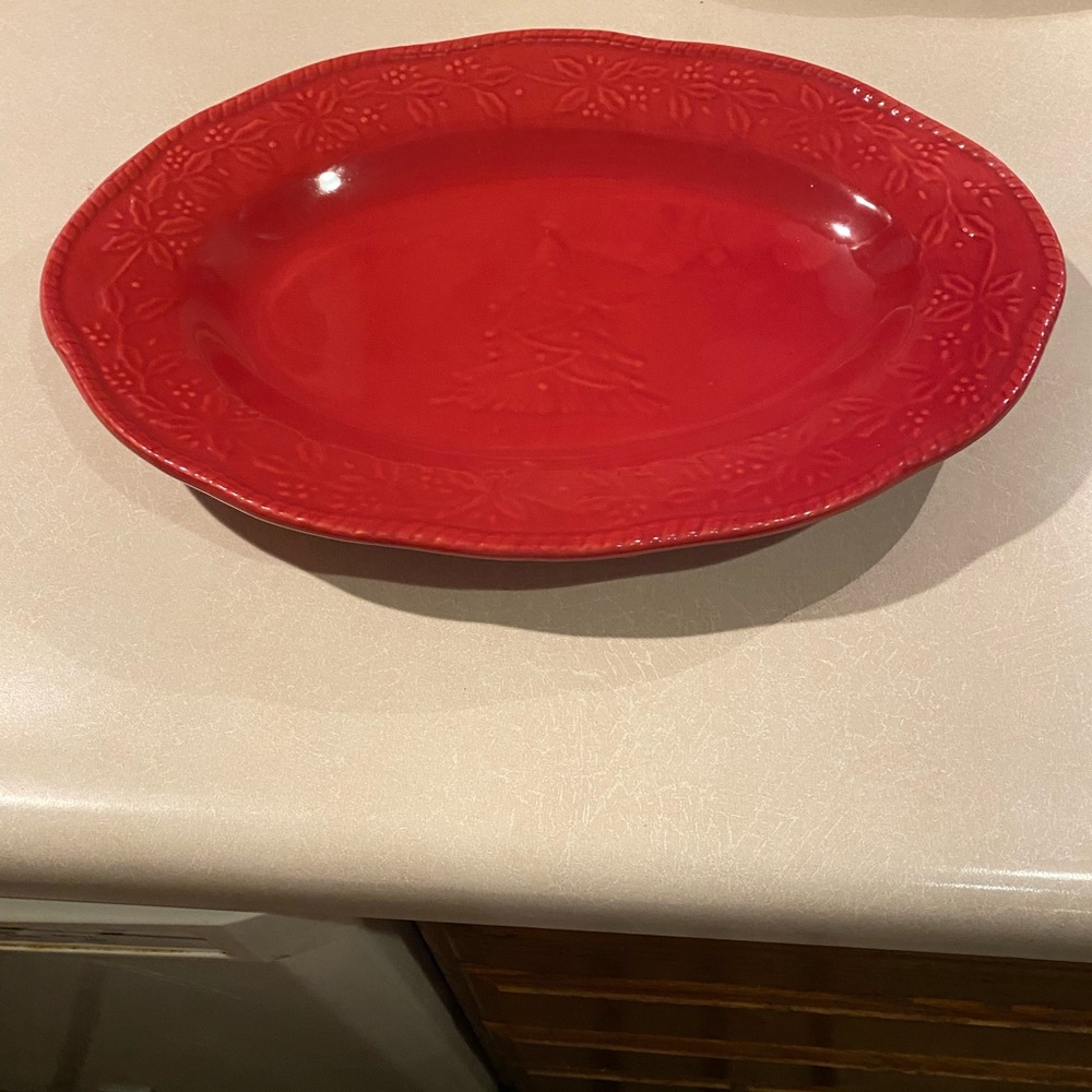 Festive Red Oval Serving Platter